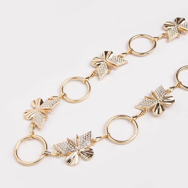 New Women's Sweet Rhinestone Butterfly Circle Metal Versatile Fashionable Waist Chain Adjustable Delicate Women's Belt