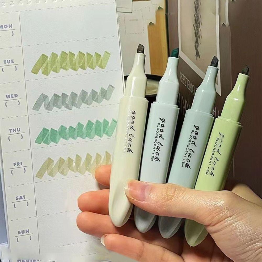 4Colors/Set Double Head Morandi Highlighters Morandi Color Fluorescent Pen Students Gift
