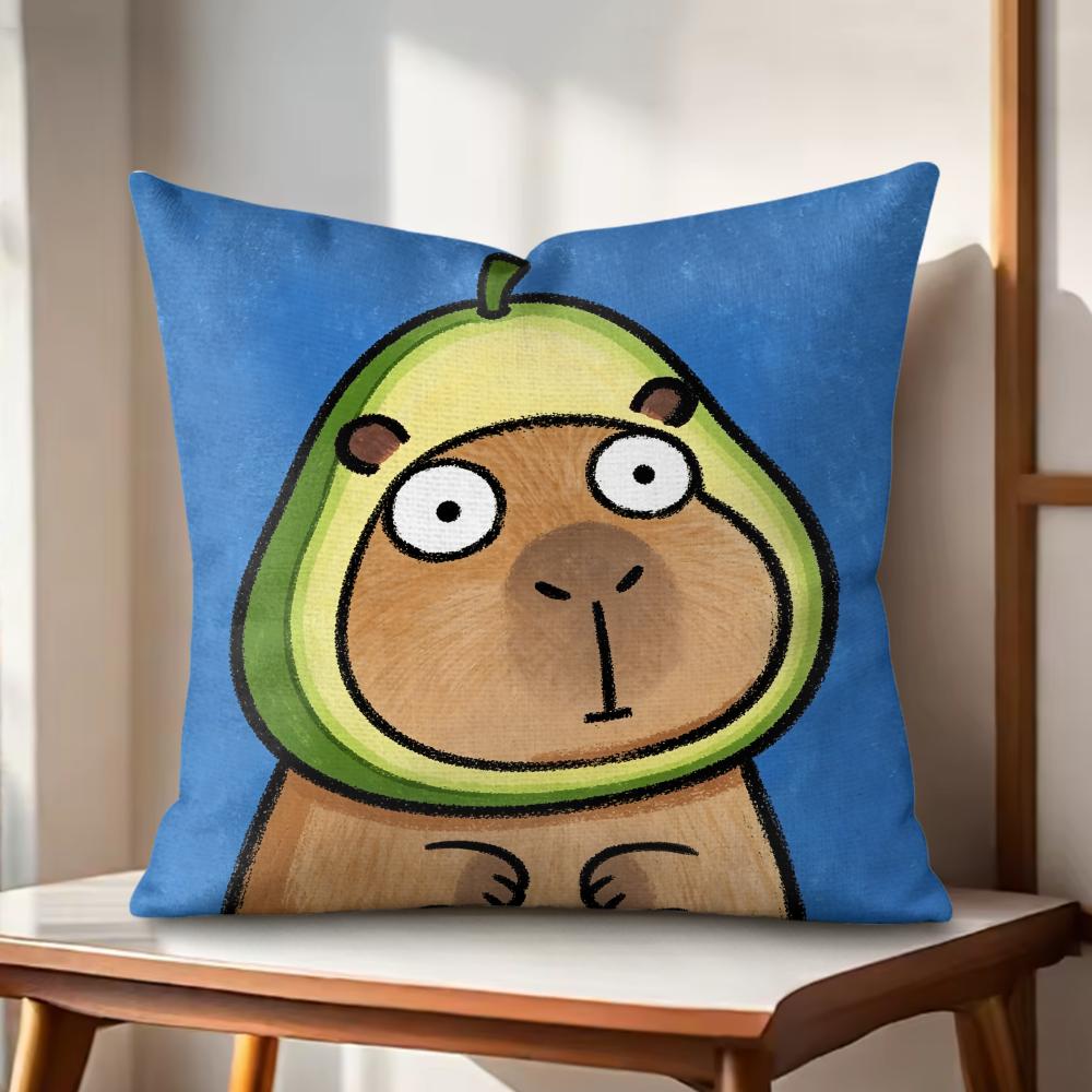 Cute Kapibala Cushion Cover Natural Linen Organic Fabric DoubleSided Printing Couch Pillow Covers Home Decor Gift