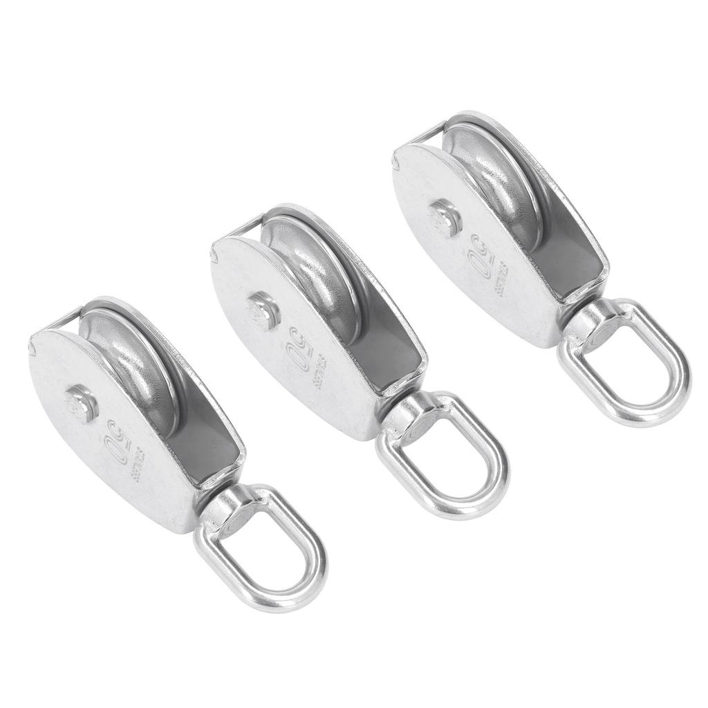 3Pcs Single Pulley Block Set 400kg Bearing Stainless Steel Pulley Roller for Lifting Boat Deck Towing