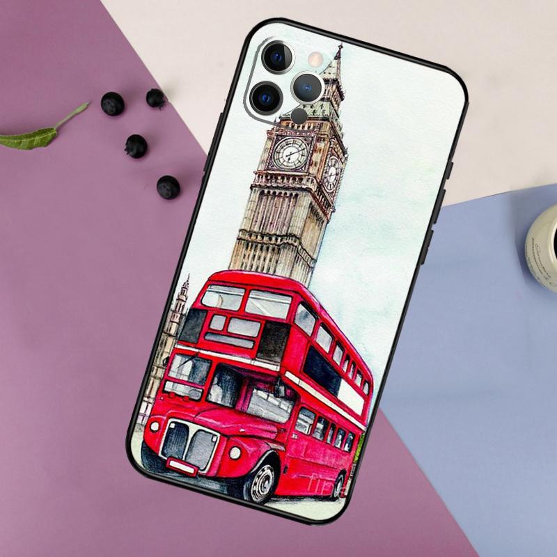 London Red Bus Big Ben Phone Case For iPhone 17 16 15 14 11 12 13 Pro Max Plus 12 13 mini 16e 17 Air Bumper Cover