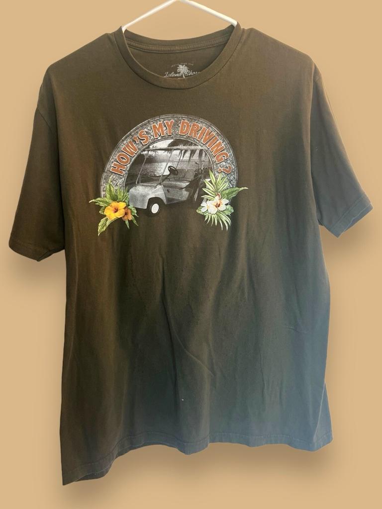 How's My Driving? Funny T-Shirt The Villages Florida Size L Golf Cart Tropical