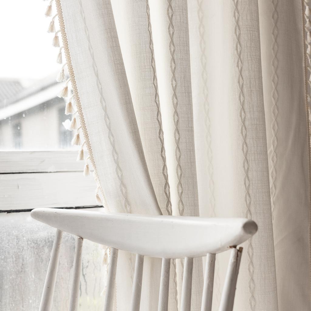 Hot Sale White Bohemian Curtains Farmhouse Living Room Bedroom Striped Embroidery Small Windows Kitchen Curtains Short Curtains
