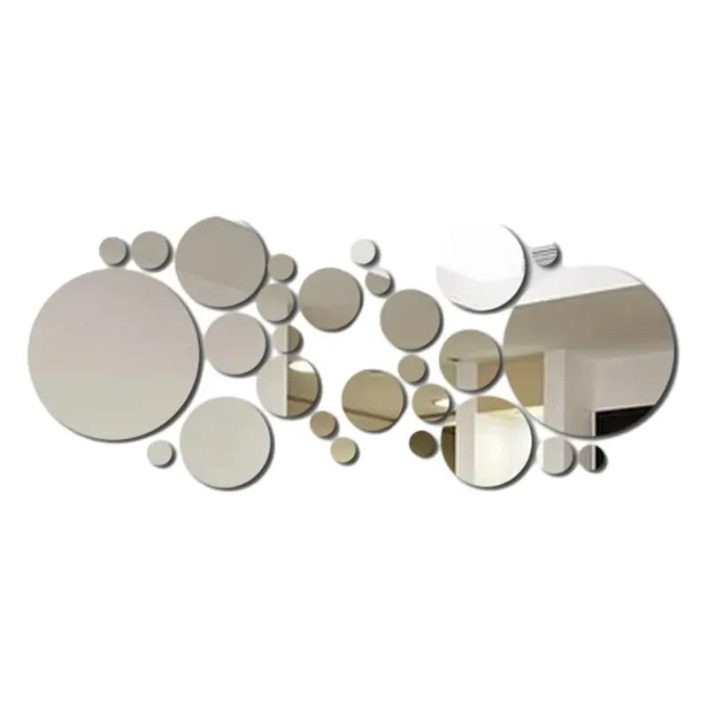 26/32pcs 3D Acrylic Mirror Wall Sticker, Round Mirror, DIY Bedroom, Bathroom and TV Background Room Sticker Wall Decoration