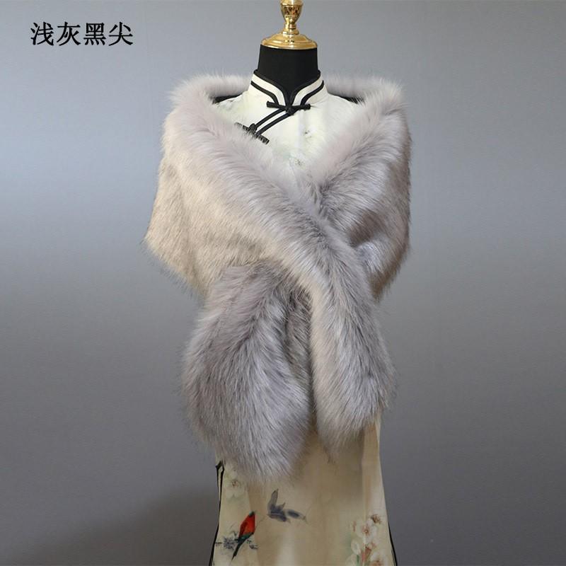 Womens Warm Faux Fur Shawl Wrap Winter Stage Performance Plus Size Wide Collar Cape Scarf
