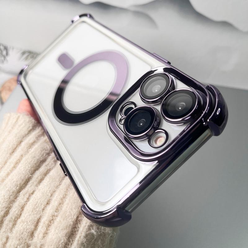 Роскошный чехол для телефона Magsafe с беспроводной зарядкой для iPhone 11 12 13 14 15 Pro Max Plus, магнитный прозрачный противоударный чехол-бампер