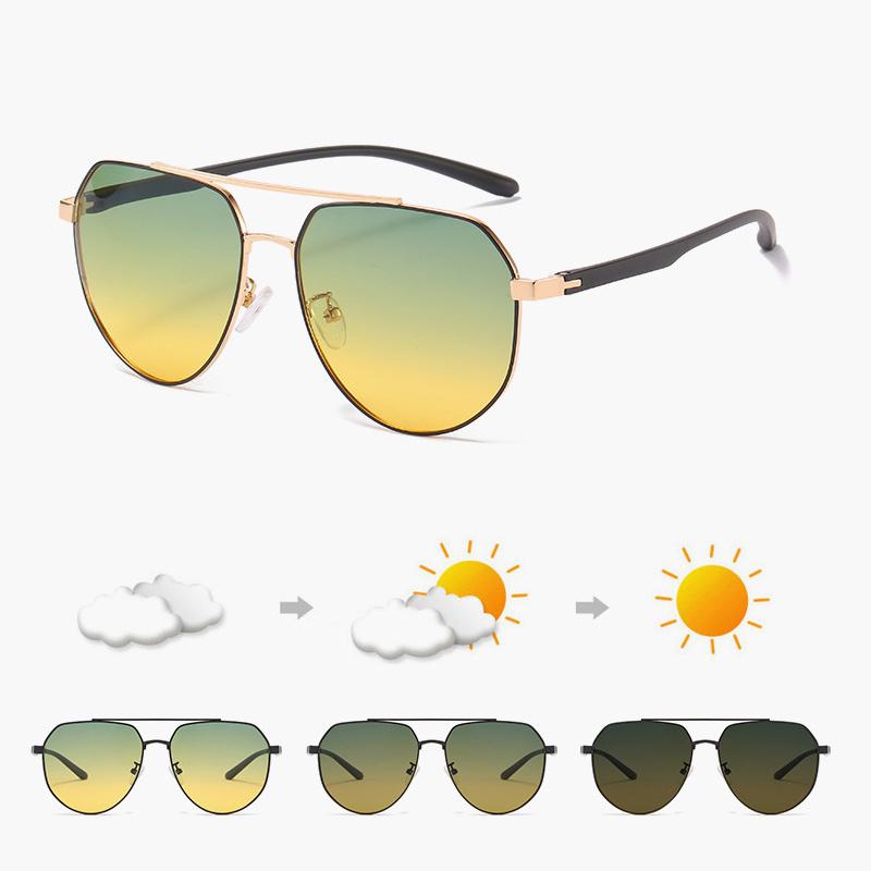 Модные анти-синий свет фотохромные солнцезащитные очки мужские металлические для вождения на открытом воздухе двойные очки день ночь ночное видение солнцезащитные очки не поляризованные очки