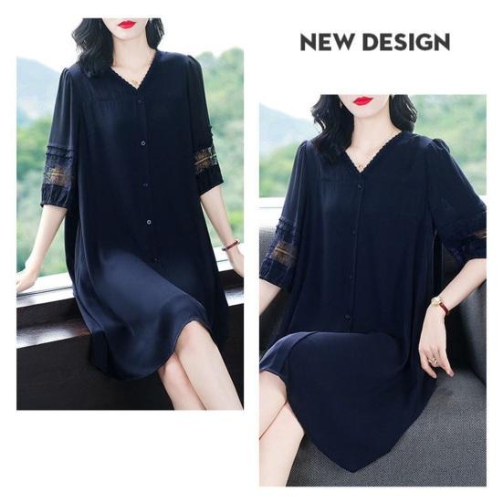 Летнее женское платье размера плюс с V-образным вырезом, свободные половинки рукавов, сплошной цвет, ажурное кружево, однобортное платье длиной до колена, плюс размер, трапециевидное платье миди