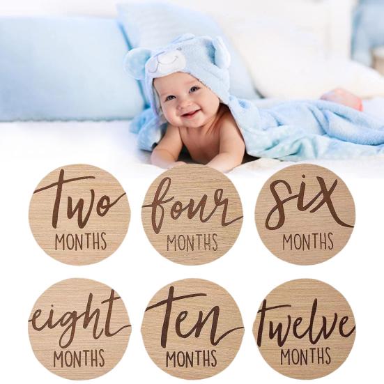 6 шт. Диски-маркеры для месячных детских вех Деревянные карточки с вехами Знак объявления о рождении ребенка для реквизита для фотосъемки новорожденных
