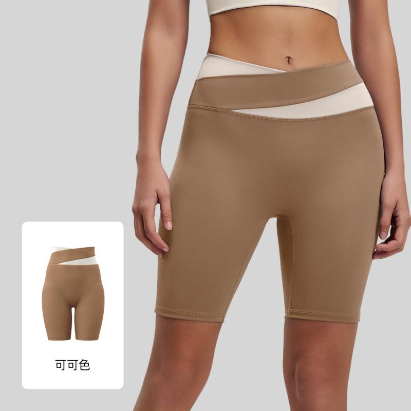 High-Waisted Color-Block Yoga Shorts Women Tummy Control 5/8 Length Leggings Sporty Workout Pants With