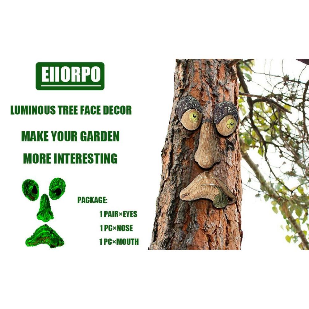 Декор в виде лица дерева на открытом воздухе, садовые статуи в виде лица дерева светятся в темноте для декора садового двора
