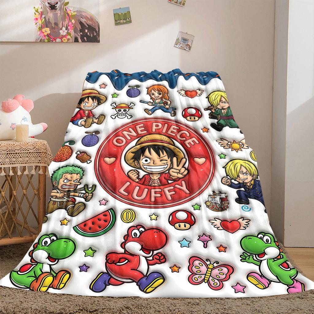 One Piece Artistic 2D Flannel Blanket, Cartoon Character Print for Sofa, Warm Travel Picnic Nap Blanket_LIAN