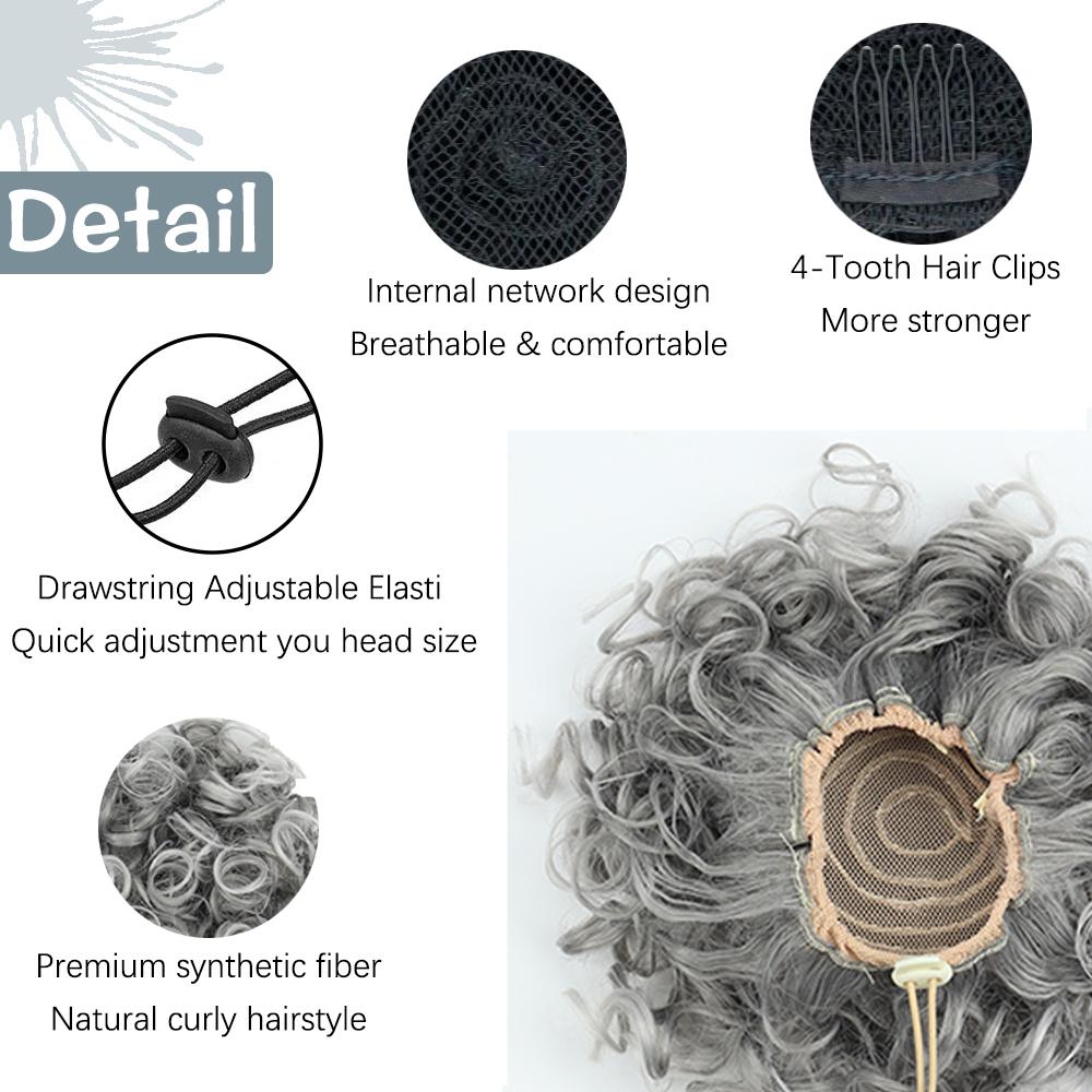 MISSQUEEN Грязные пучки волос, кусок парика, эластичный шнурок, свободная волна, большой вьющийся пучок, 60 г, синтетический короткий серый хвостик для женщин
