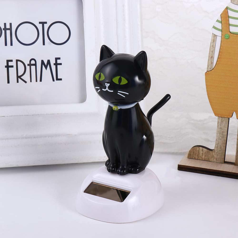 Black Eco Friendly Ornament Solar Toy Doll Dancing Cat Figure Shaking Head Cat Bobble Head Doll