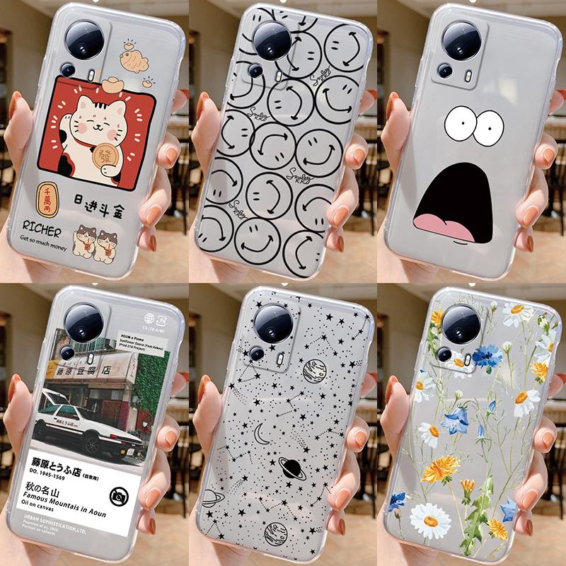 Clear Case For Xiaomi 13 Lite Shockproof Cover Cartoon Cute Cat Soft Silicone Fundas For Xiaomi 13T 14T 15T Pro Transparent Bags