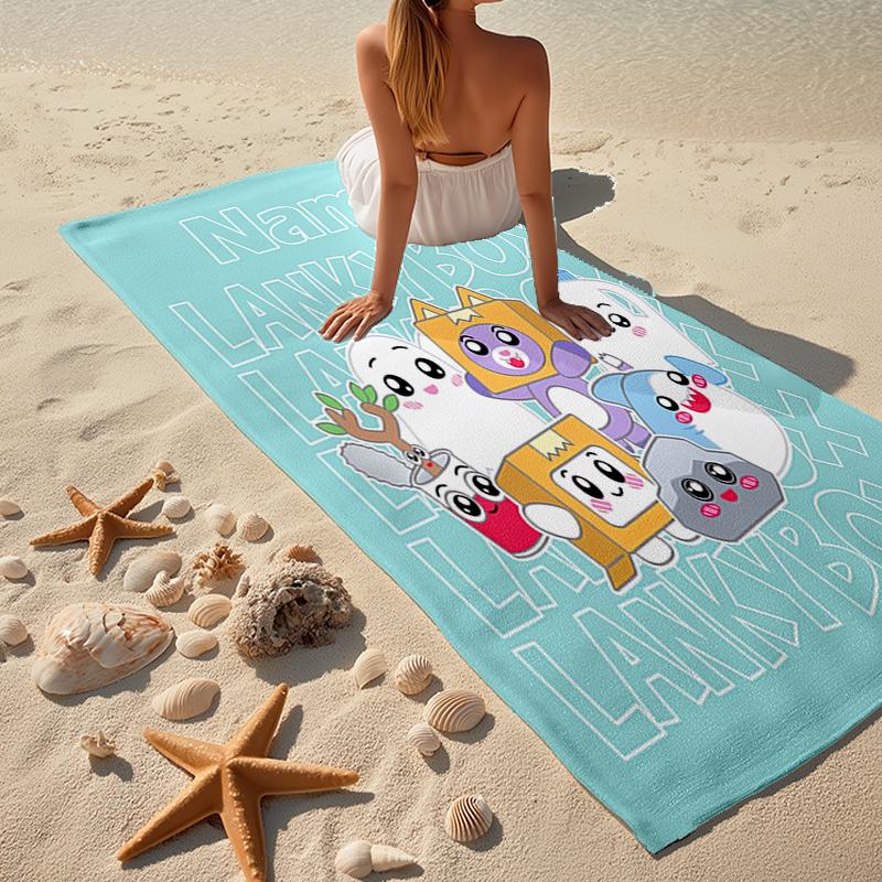 Custom Name Ultra-Soft Beach Towel with LankyBox Theme,Ideal for Pool - Camping, Diving - Perfect Travel Essential, Vibrant Beach Towel.