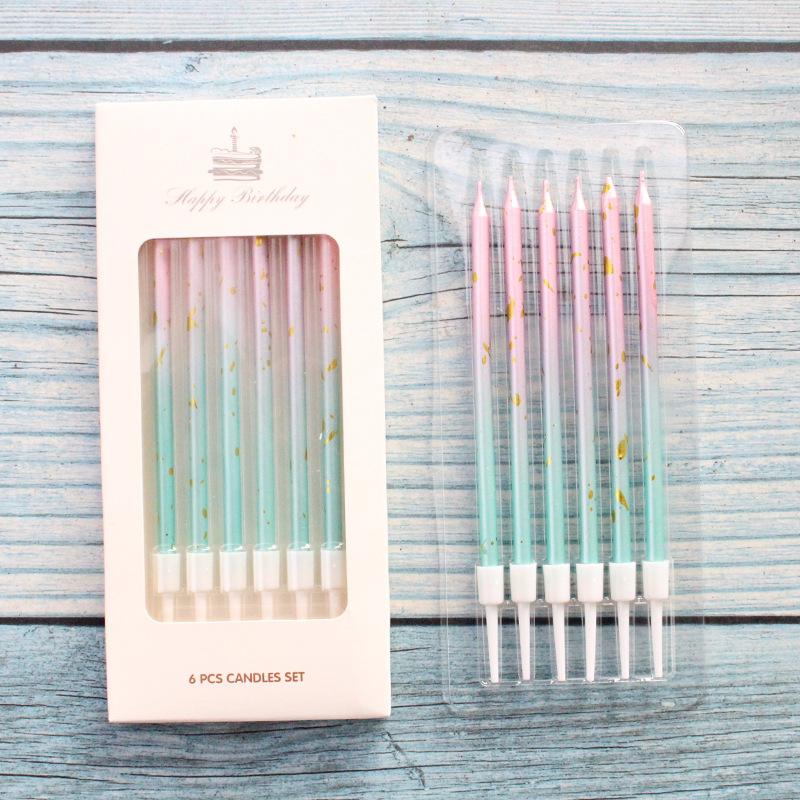 New Ins Style Gradient Pink Blue Pencil Candles, 6-pack Romantic Party Long Pole Candles