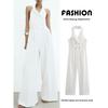Za2024 Летний Новый Продукт Женская Одежда Модный Стиль Модный Однотонный Воротник-стойка Без рукавов Стройнящий Прямой Широкие Брюки Комбинезон