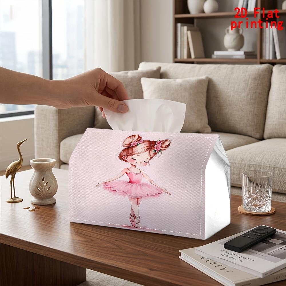 2D Flat 1pc, Tissue Box. Ballerina Pattern Tissue Dispenser, Reusable, Daily Desktop Tissue Storage Box, Suitable for Kitchen, Living Room, Bedroom, B