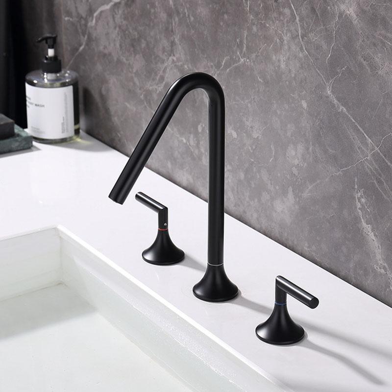 Brass Widespre Bathroom Basin Faucet Gun Grey/Brushed Gold/Rose Gold Double Handle Triple Hole Bathroom Hot And Cold Sink Faucet
