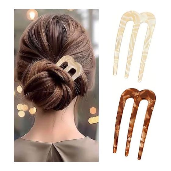 2pcs Hair Comb Hairpin U-shaped Hair Stick for Women, Marble Nuance Wave Updo Plastic Colored 5*8cm