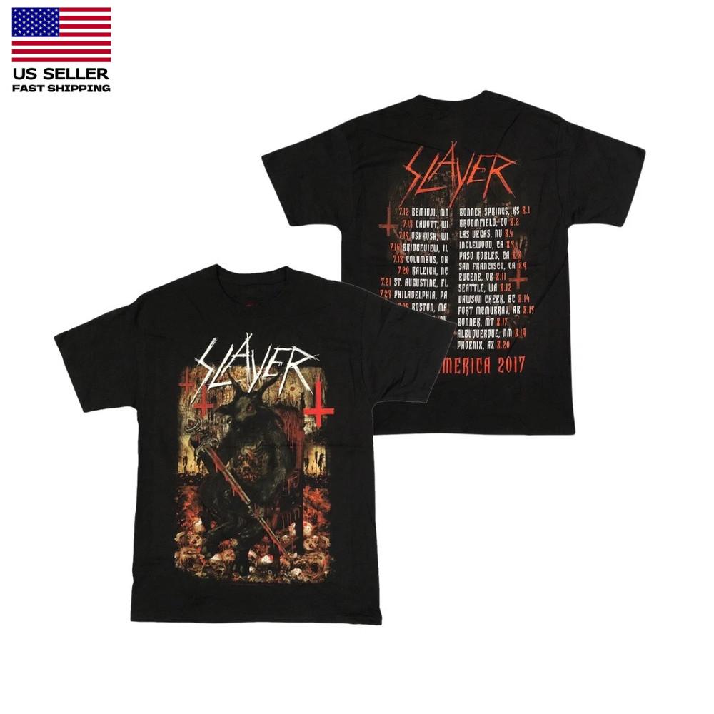 НОВЫЙ !Slayer Североамериканский тур 2017 года Метал-группа Козел Меч ПЕРЕПЕЧАТКА Унисекс Футболка