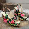 Fashion Summer Beach Boho Floral Wedge Sandals Women Ankle Platform Shoes Woman High Heels Sandalias Platform Heels Zapatos De Mujer