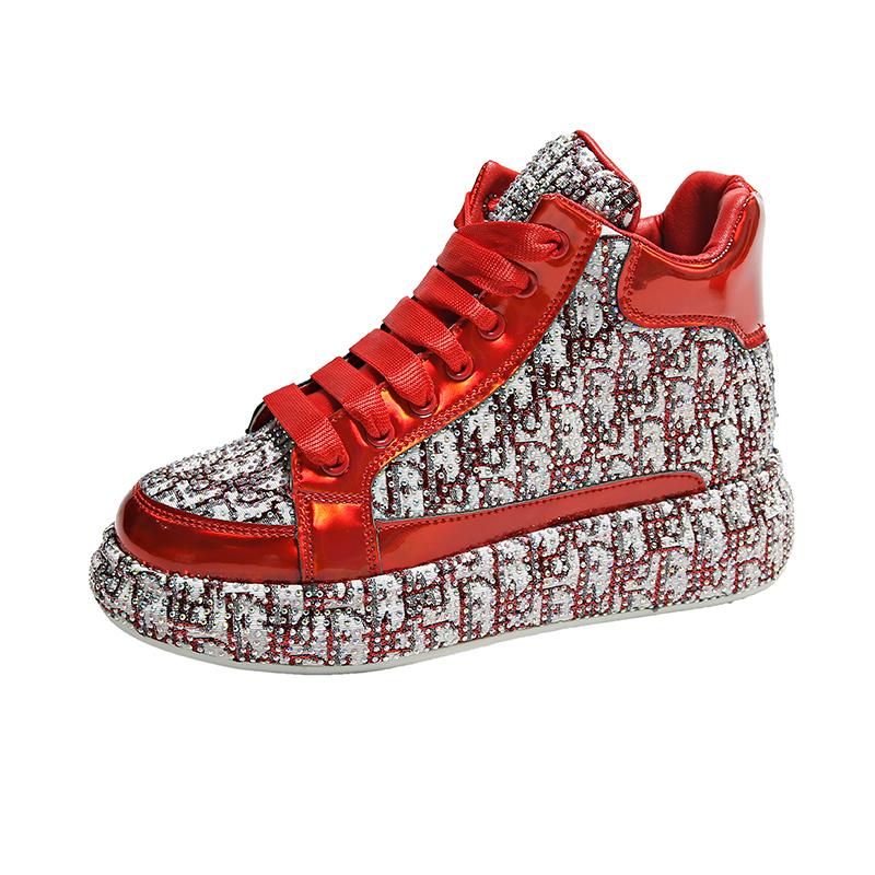 Блестящие модные кроссовки на среднем каблуке со шнуровкой, сетчатая женская обувь на распродаже 2024 года, высококачественные однотонные женские туфли из вулканизированной кожи на весну/осень