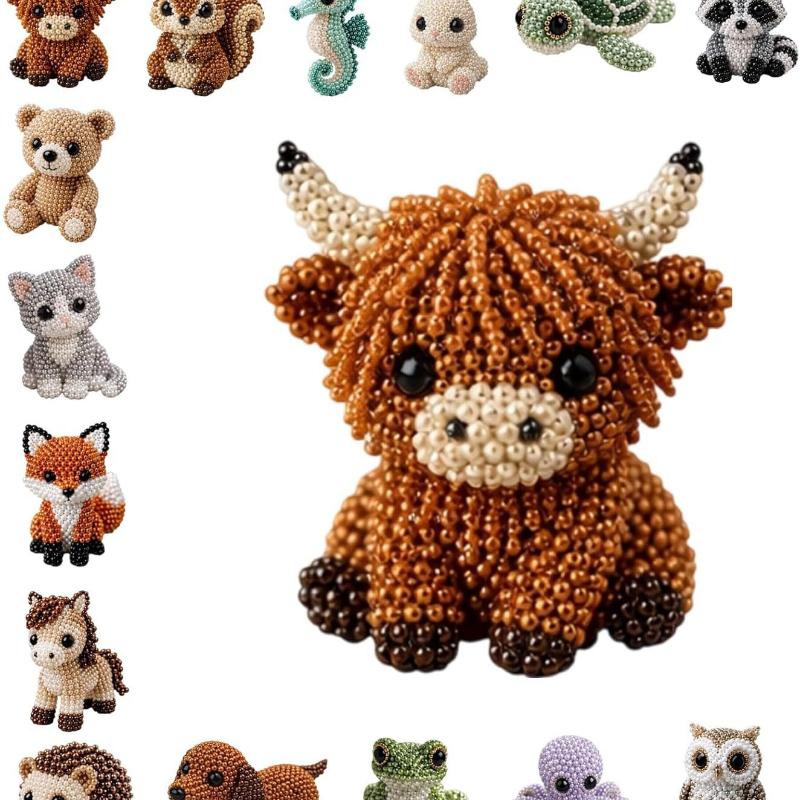 Cute Diy Handmade Colorful Beaded Animal Figurines Material Kit Perfect For Home Desktop Decor Ideal Gifts For Craft Lovers
