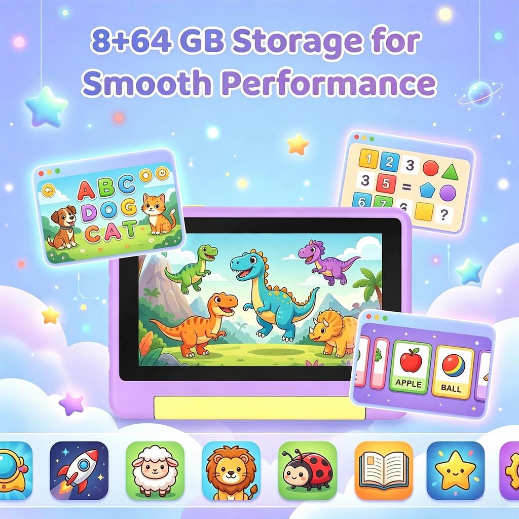 Android Kids Tablet, 7 Inch, 8GB RAM+64GB ROM, Parental Control, WiFi 6, Protective Case