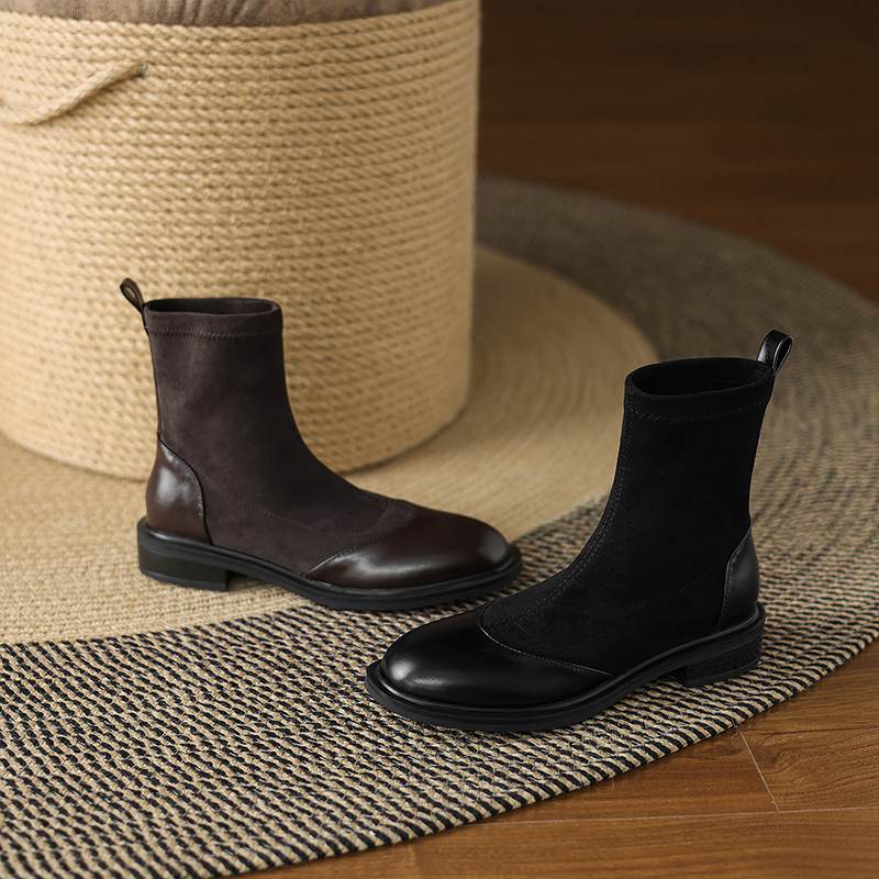 Krazing Po Микрофибра Флок Зима Круглый Носок Размер 33 Ботильоны Челси Размер 43 Молния Высокое Качество Низкий Каблук Ботильоны