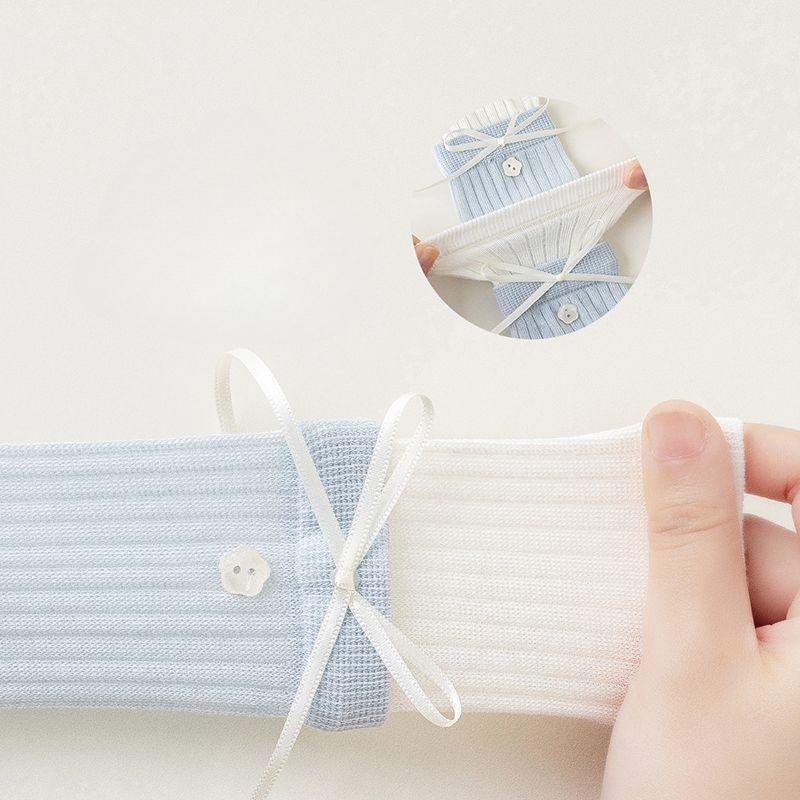 3 пары Летние тонкие сетчатые носки для девочек | Носки до икр/колен в стиле принцессы с бантиком - Детские дышащие сетчатые чулки