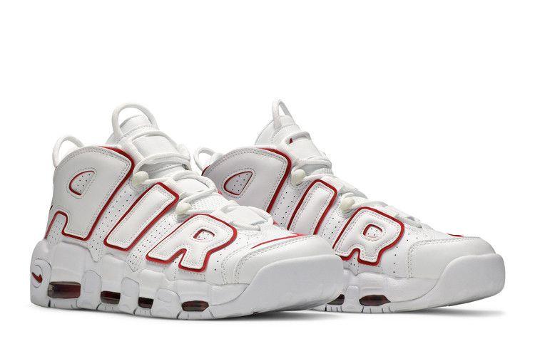 Мужские кроссовки Nike Air More Uptempo Белый с красной обводкой Белый/Красный-Белый