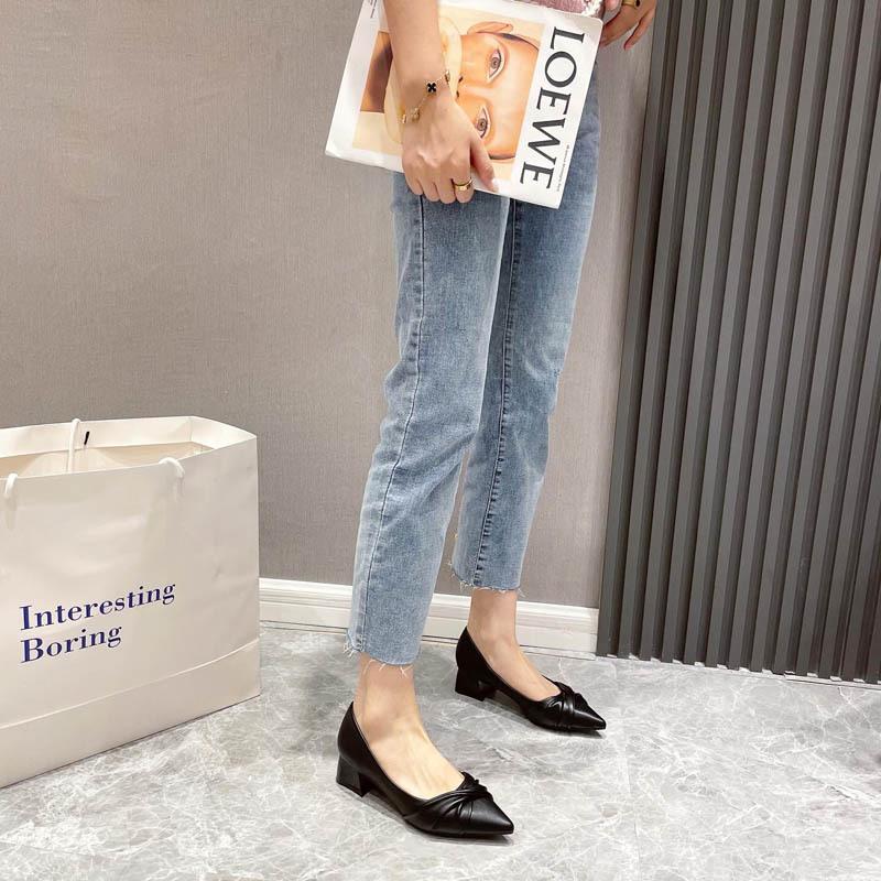 Huiliya осенне-зимние туфли на толстом каблуке женские туфли на высоком каблуке с острым носком универсальные маленькие ароматные корейская версия из мягкой кожи на среднем каблуке женские
