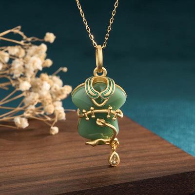 Древнее позолоченное ожерелье Ханфу: 'Желаю Вам Успеха' Аксессуар в стиле ретро, вдохновленный нефритом