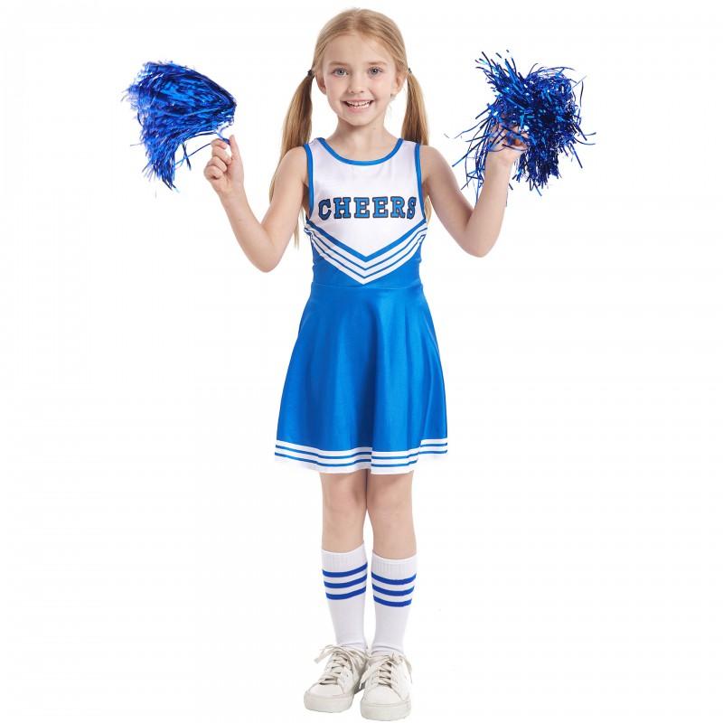 Kids Cheerleading Outfit Set Colorful Sleeveless Dance Dress With Socks Girls