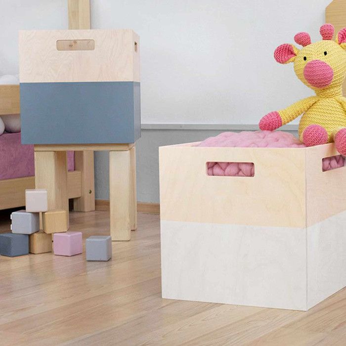 Wooden Storage Box Model 1 - Handles - White and Natural Wood - 33 X 33 X 37 Cm