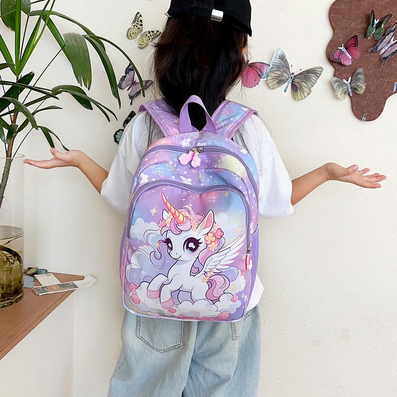 Cute Unicorn Pattern Lightweight Nylon School Backpack For Girls In Bright Colors
