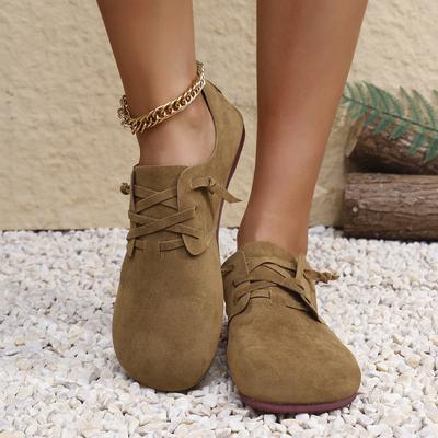 Мода 2025 Весна/осень Новая женская обувь Модные замшевые балетки с круглым носком Легкие повседневные кроссовки на шнуровке Большой размер 43