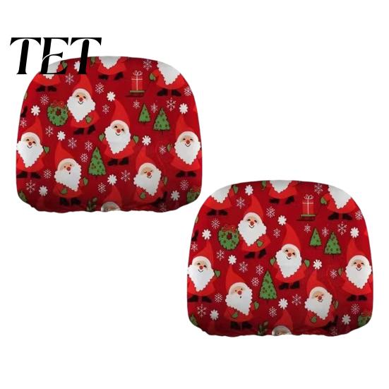 Funny Holiday Car Interior Styling 2Pcs Santa Headrest Covers, Christmas Printed Pillow Cases, Universal Fit Festive Travel Decorations for