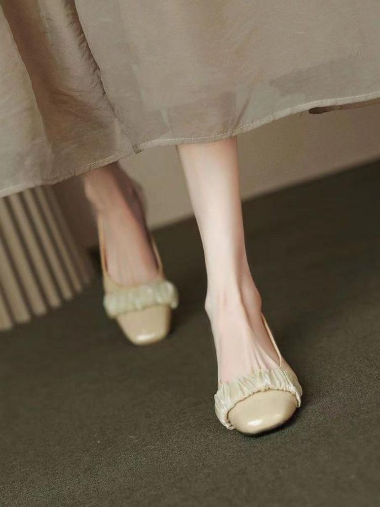 Модная женская летняя обувь на низком каблуке, элегантная, обычная, кожаная, повседневная, черная, для женщин, 2024, квадратный носок, весна, акция, стильная