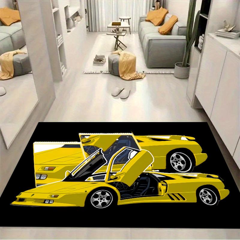 Yellow Classic Supercar Scissor‑Door Comic Print Area Rug Non‑Slip Rectangular Floor Mat Tuning Auto Decor for Gaming Bedroom Living Room