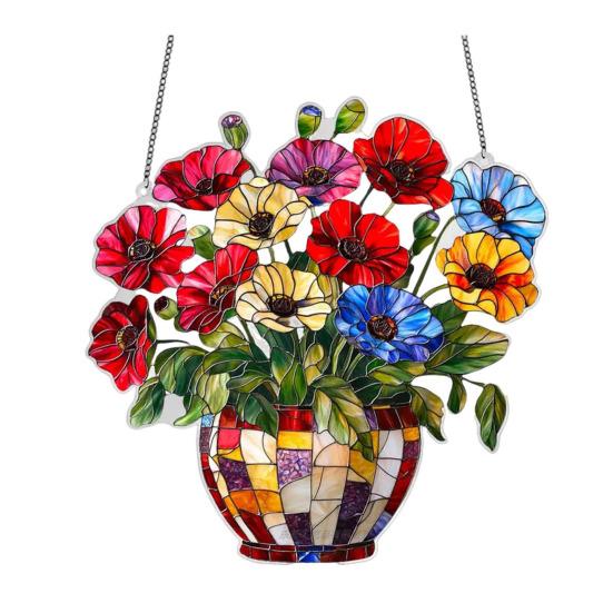 Горшечные растения, ловец солнца, акриловое подвесное украшение на окно, цветочный узор, ловец солнца для украшения стен дома, освещенных солнцем пространств