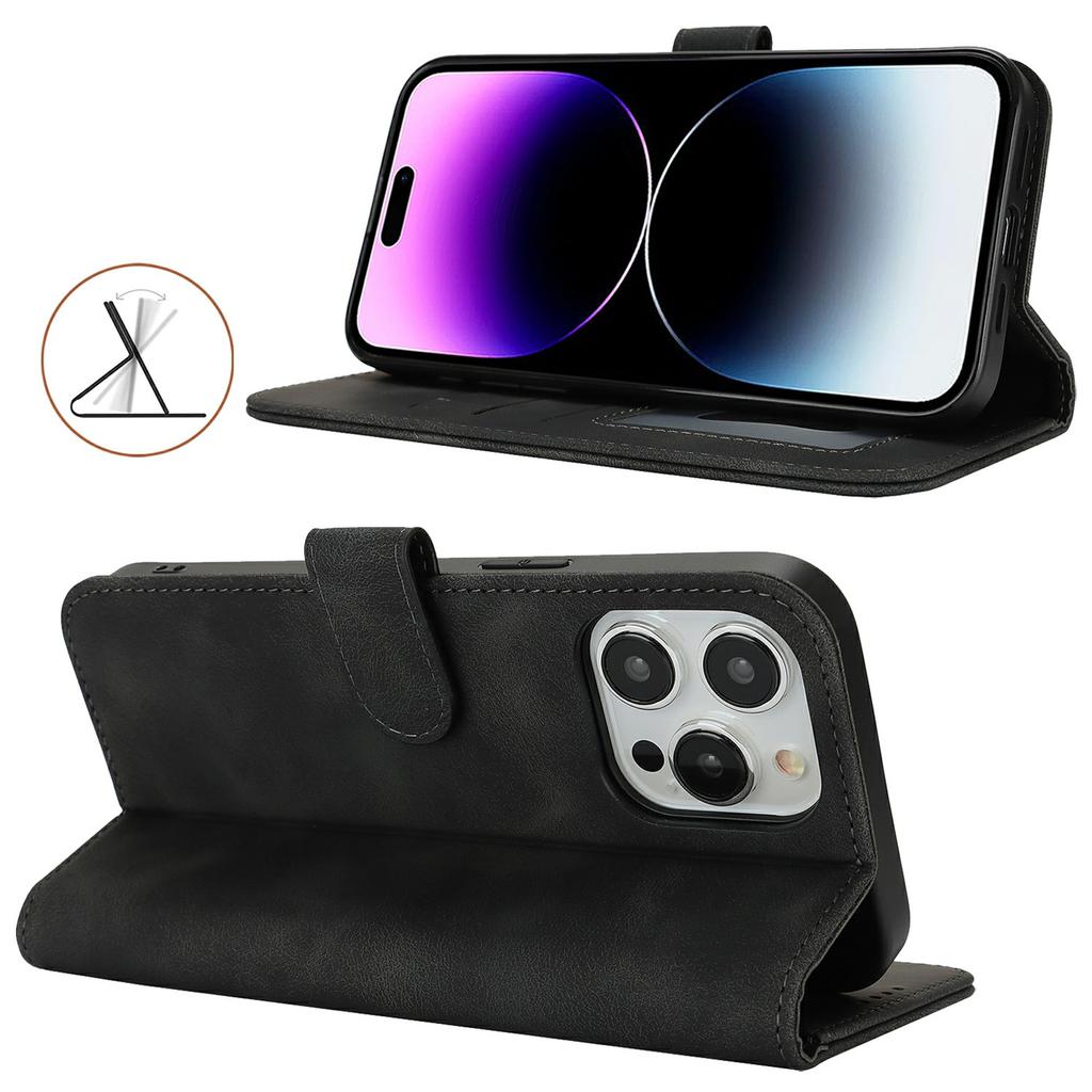 Для iPhone 14 Pro Чехол-кошелек Двойной сложенный край Кожа на ощупь ПУ кожа Флип-чехол для телефона