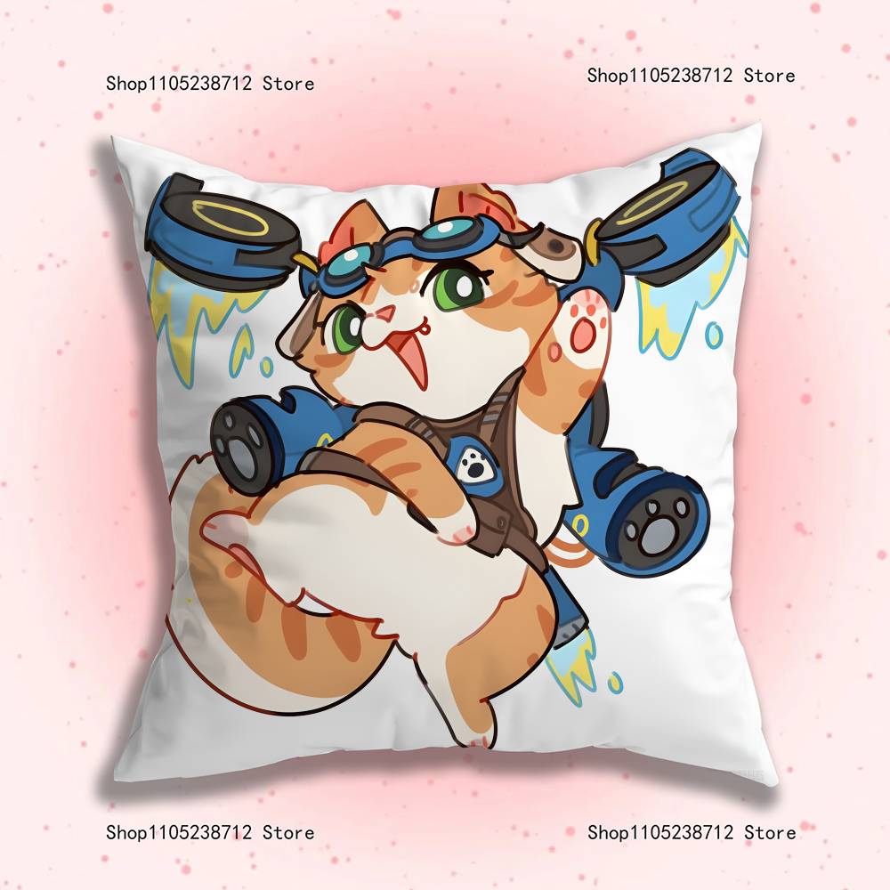 Game O-Over-Watch Jetpack Cat Pillow Covers Cartoon Sofa Decorative Home Double-Sided Printing Short Plush Cute Cushion Cover