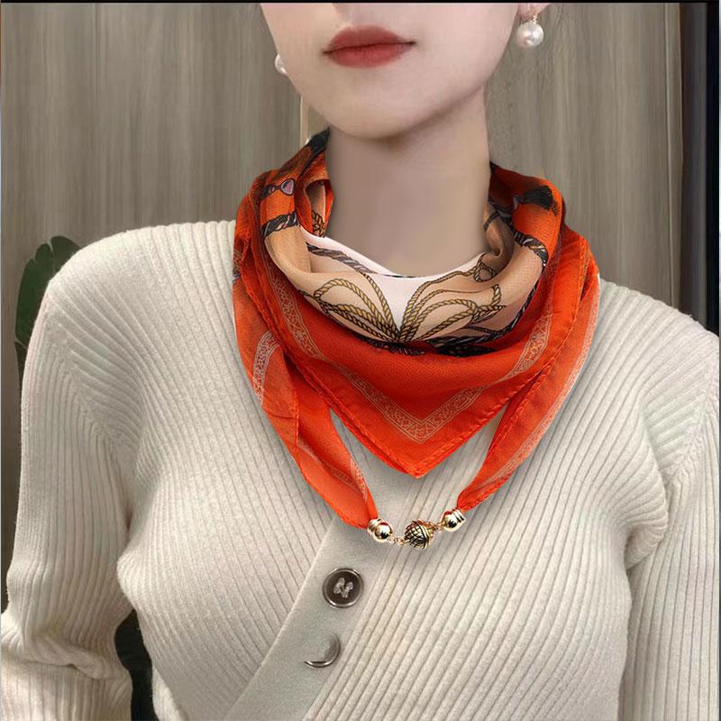 Женский подарок на день матери, шифоновый шелковый шарф с магнитной пряжкой, ожерелье с кулоном