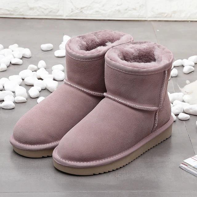 Winter Leather Classic Snow Boots Women Snow Boots Women's Cow Leather Ankle Boots Plus Size Women Shoes Flat Bottom with Plush Cotton Boots