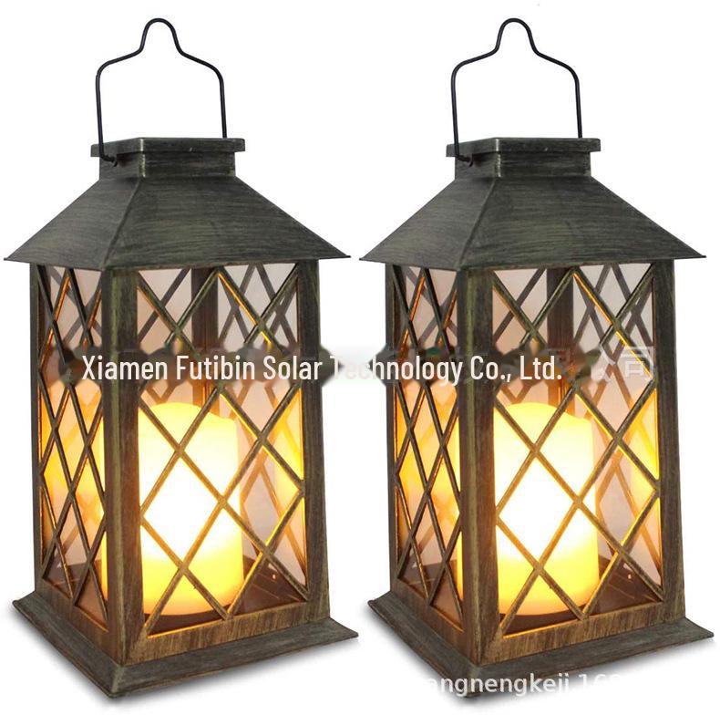 Solar Retro Palace Lantern with Flickering LED Candle for Outdoor Lawn and Garden Decoration