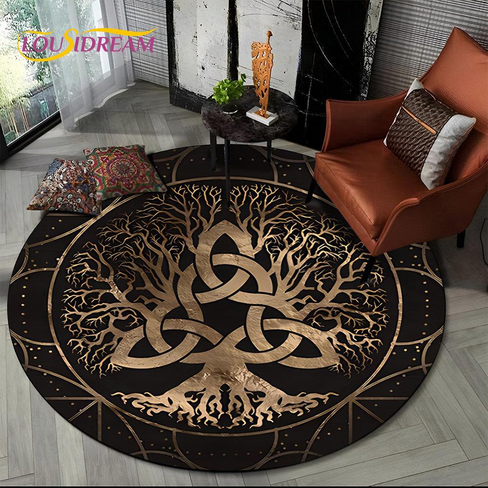 Viking Valknut Yggdrasil Tree of Life круглый ковер, ковер для гостиной, спальни, дивана, декор игровой комнаты, нескользящий напольный коврик