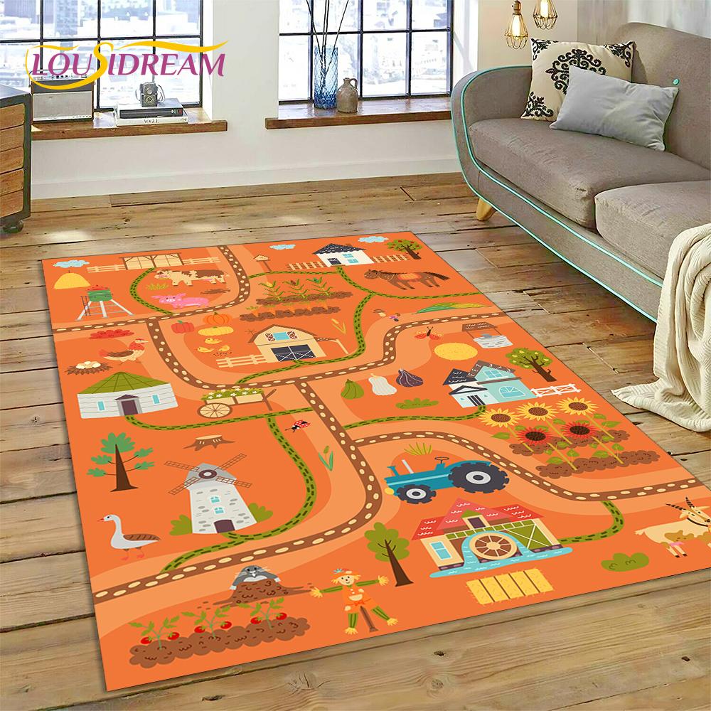 3D City Traffic Road Map Child PlayMat Highway Playroom Area Rug,Carpet Rug for Living Room Bedroom Sofa Doormat, Non-slip Gift